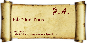 Háder Anna névjegykártya